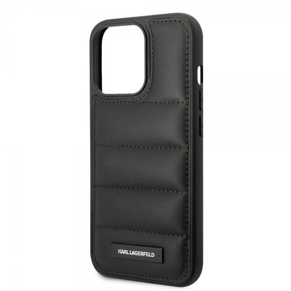 Karl Lagerfeld iPhone 15 Pro Max Cover Quilted Nylon Puffy Case Logo Plate Sort