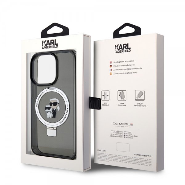 Karl Lagerfeld iPhone 15 Pro Max Cover Ring Stand MagSafe Sort