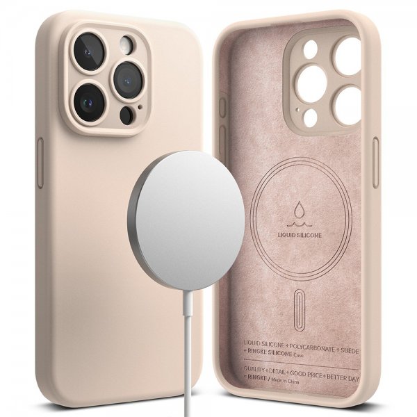 Ringke iPhone 15 Pro Max Cover Silikone Magnetic Pink Sand
