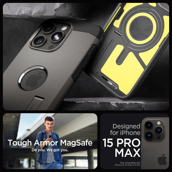 Spigen iPhone 15 Pro Max Cover Tough Armor MagFit Gunmetal