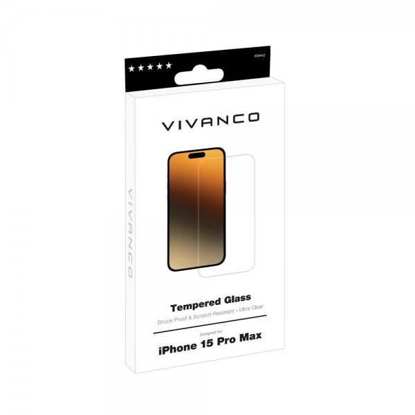Vivanco iPhone 15 Pro Max Skærmbeskyttelse Hærdet Glas