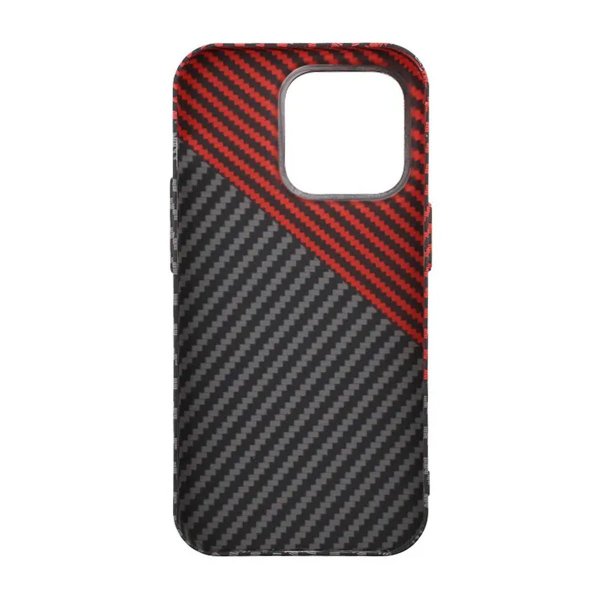 iPhone 15 Pro Cover Kulfibermønster Sort Rød