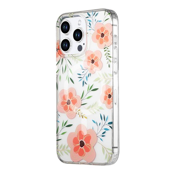 iPhone 15 Pro Cover Blommønster MagSafe Rosa