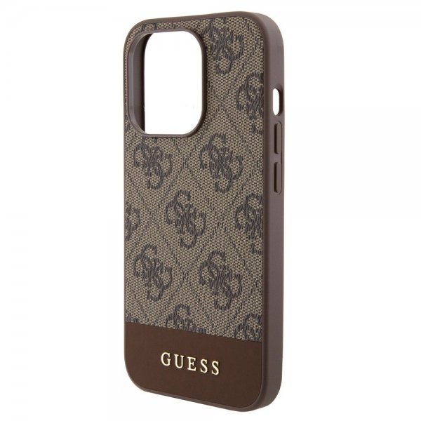 Guess iPhone 15 Pro Cover Bottom Stripe MagSafe Brun