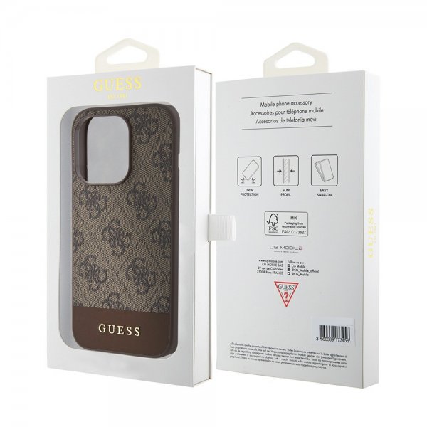 Guess iPhone 15 Pro Cover Bottom Stripe MagSafe Brun