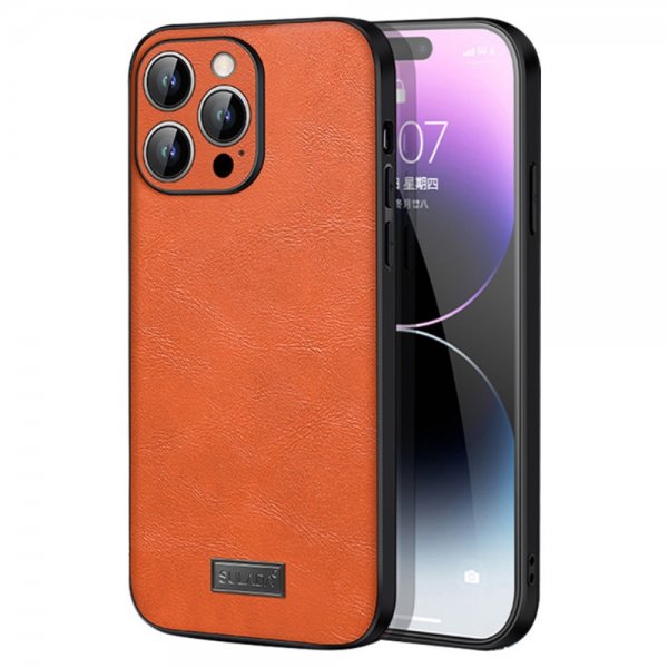 Sulada iPhone 15 Pro Cover Lædertekstur Orange