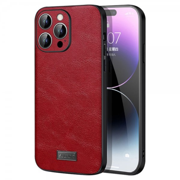Sulada iPhone 15 Pro Cover Lædertekstur Rød