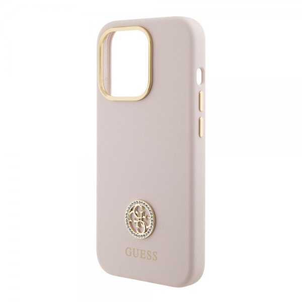 Guess iPhone 15 Pro Cover Liquid Silicone Metal Logo Rosa