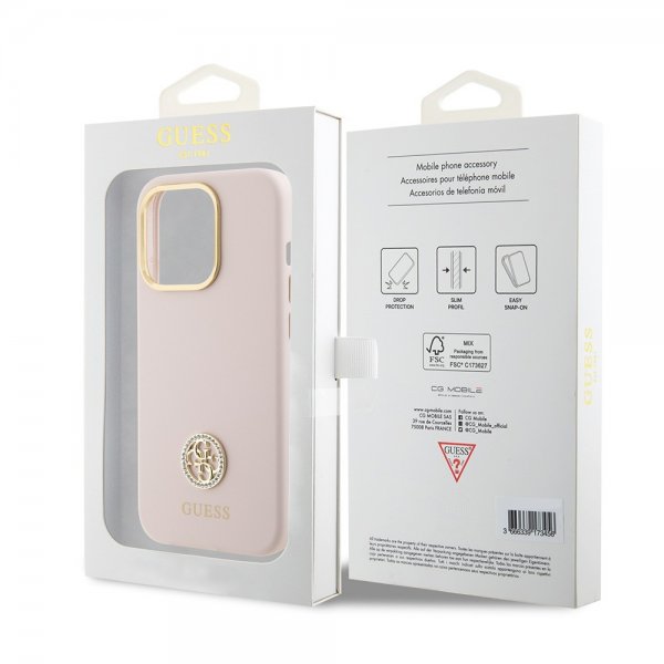 Guess iPhone 15 Pro Cover Liquid Silicone Metal Logo Rosa