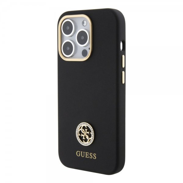 Guess iPhone 15 Pro Cover Liquid Silicone Metal Logo Sort