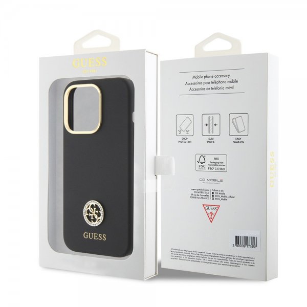 Guess iPhone 15 Pro Cover Liquid Silicone Metal Logo Sort