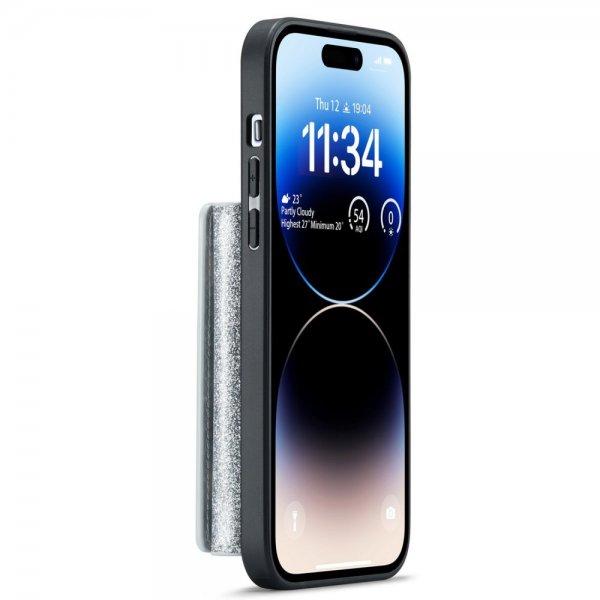 Dg.Ming iPhone 15 Pro Cover M3 Serie Aftagelig Kortholder Glitter Sølv