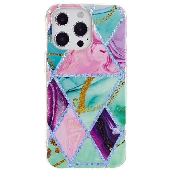 iPhone 15 Pro Cover Marmormønster Grøn Lilla