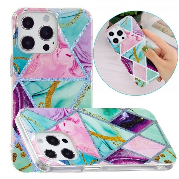 iPhone 15 Pro Cover Marmormønster Grøn Lilla