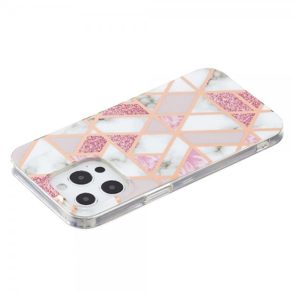 iPhone 15 Pro Cover Marmormønster Rosa Grå