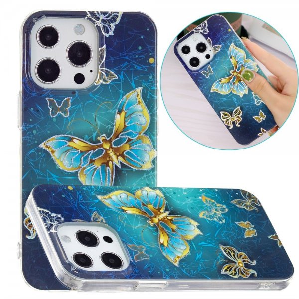 iPhone 15 Pro Cover Motiv Glitter sommerfugle