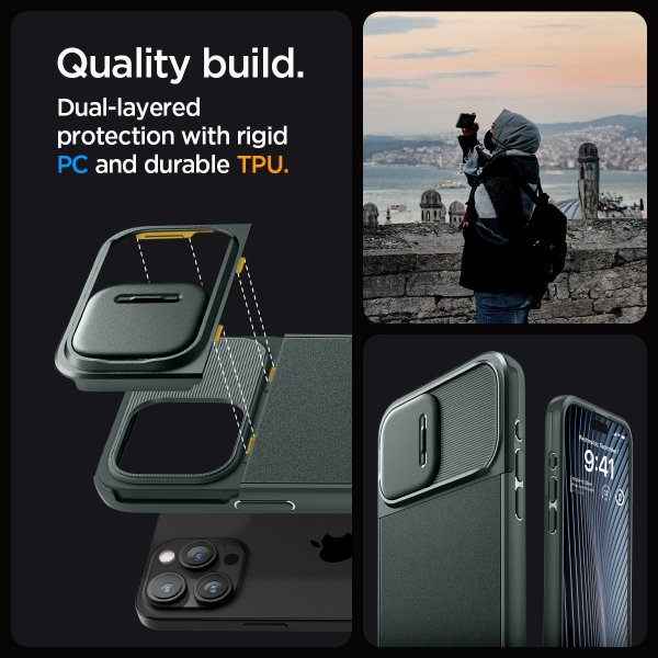 Spigen iPhone 15 Pro Cover Optik Armor MagFit Abyss Green