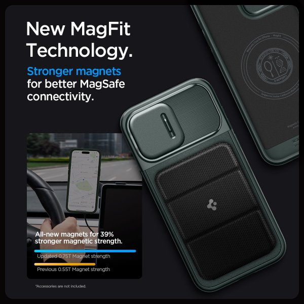 Spigen iPhone 15 Pro Cover Optik Armor MagFit Abyss Green