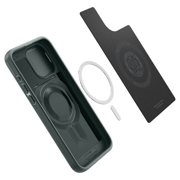 Spigen iPhone 15 Pro Cover Optik Armor MagFit Abyss Green