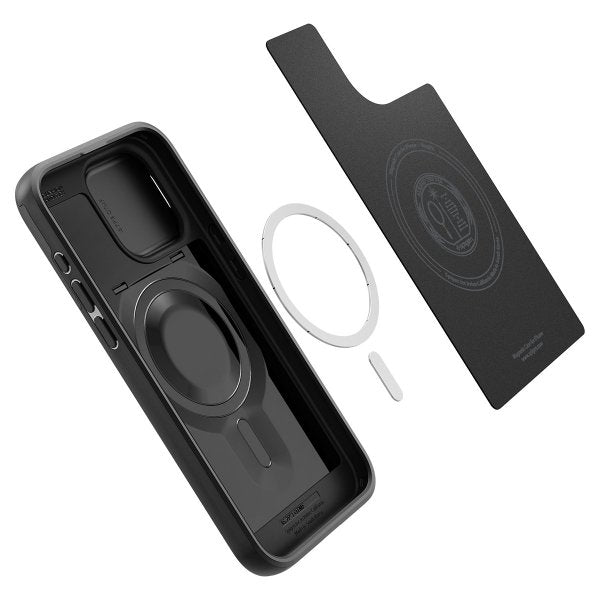 Spigen iPhone 15 Pro Cover Optik Armor MagFit Sort