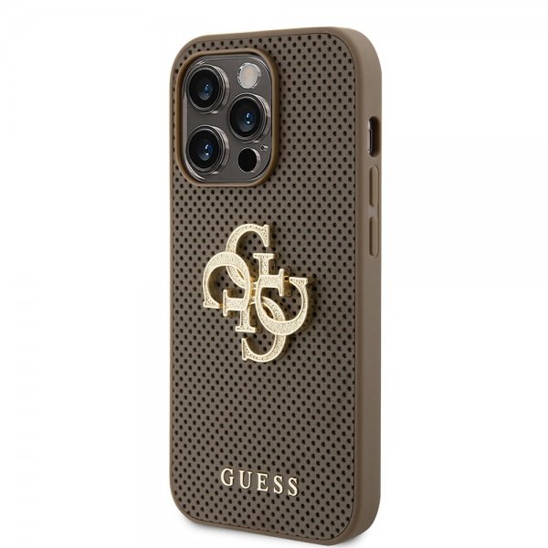 Guess iPhone 15 Pro Cover Perforeret Glitter Brun