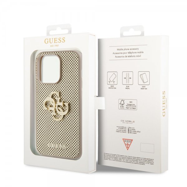 Guess iPhone 15 Pro Cover Perforated Glitter Guld