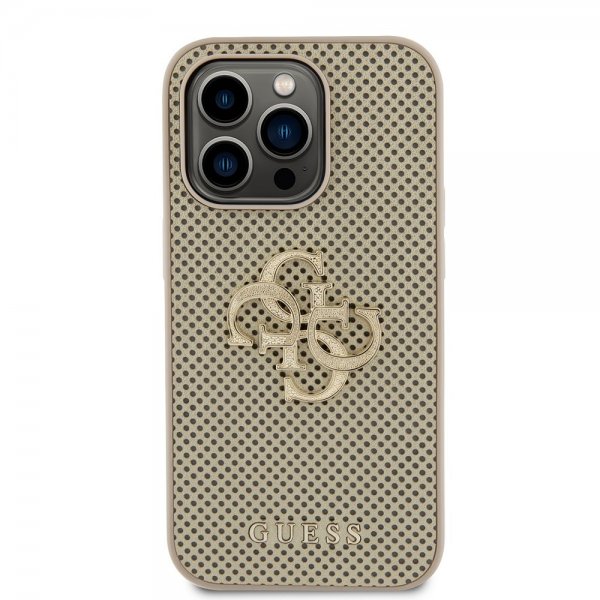 Guess iPhone 15 Pro Cover Perforated Glitter Guld