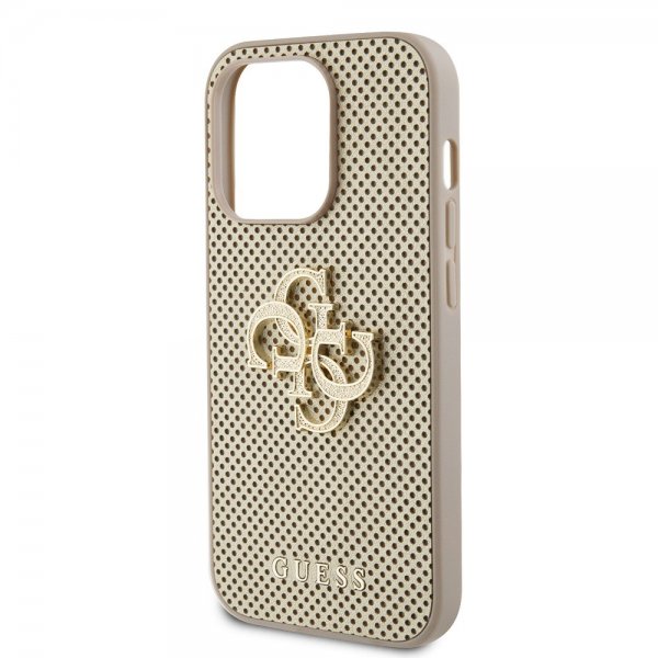 Guess iPhone 15 Pro Cover Perforated Glitter Guld