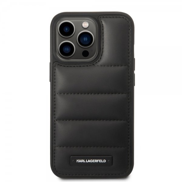 Karl Lagerfeld iPhone 15 Pro Cover Quilted Nylon Puffy Case Logo Plate Sort