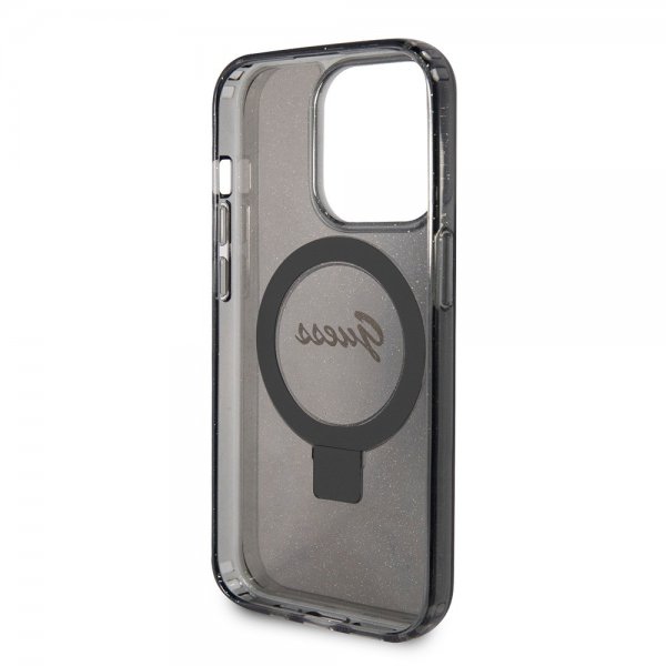 Guess iPhone 15 Pro Cover Ring Stand Glitter MagSafe Sort