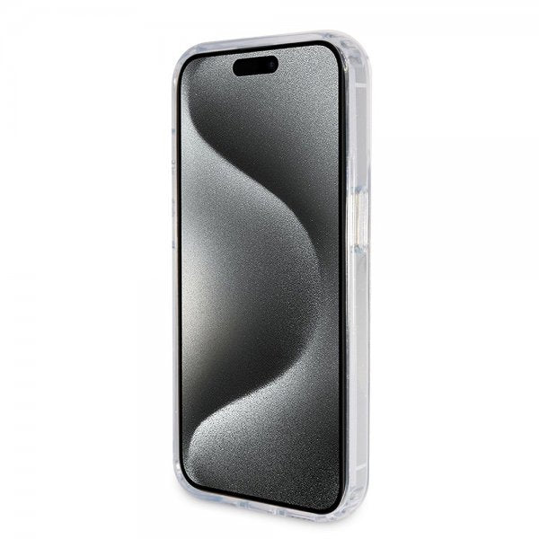 Guess iPhone 15 Pro Cover Ring Stand Glitter MagSafe Transparent