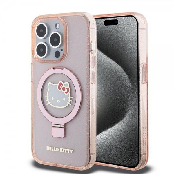 Hello Kitty iPhone 15 Pro Cover Ring Stand MagSafe Rosa