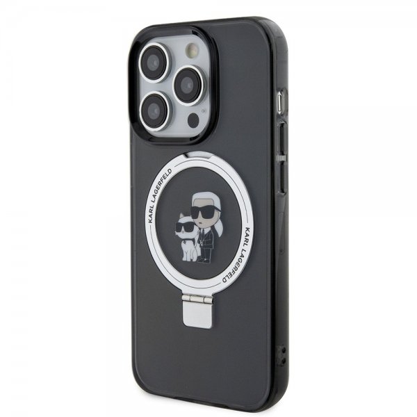 Karl Lagerfeld iPhone 15 Pro Cover Ring Stand MagSafe Sort