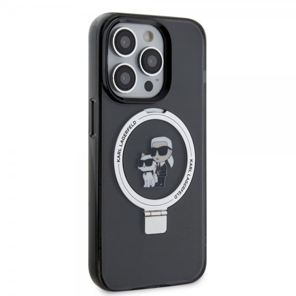 Karl Lagerfeld iPhone 15 Pro Cover Ring Stand MagSafe Sort