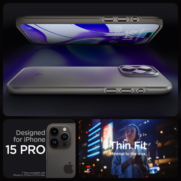 Spigen iPhone 15 Pro Cover Thin Fit Gunmetal