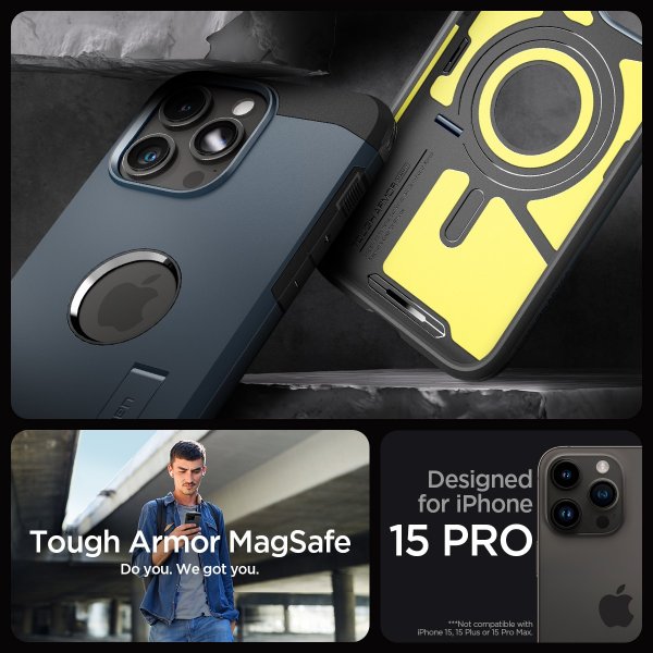 Spigen iPhone 15 Pro Cover Tough Armor MagFit Metal Slate