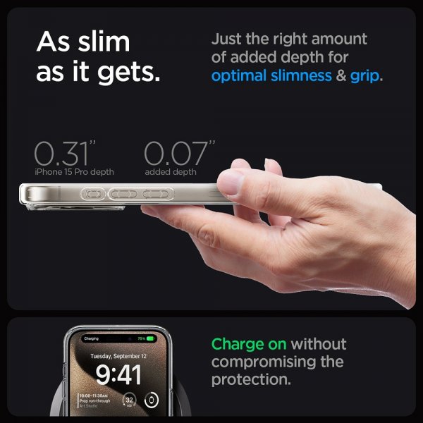 Spigen iPhone 15 Pro Cover Ultra Hybrid Zero One MagFit Natural Titanium