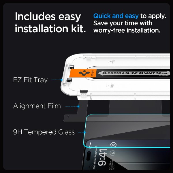 Spigen iPhone 15 Pro Skærmbeskyttelse GLAS.tR EZ Fit 2-pak