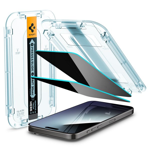 Spigen iPhone 15 Pro Skærmbeskyttelse GLAS.tR EZ Fit Privacy 2-pak