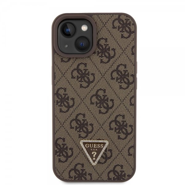 Guess iPhone 15 Cover 4G Metal Triangle Strass Brun