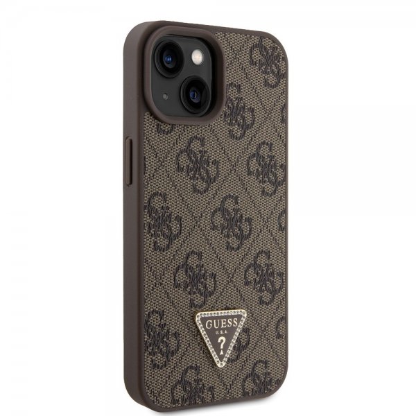 Guess iPhone 15 Cover 4G Metal Triangle Strass Brun
