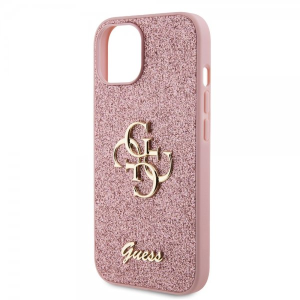 Guess iPhone 15 Cover Fixed Glitter Rosa