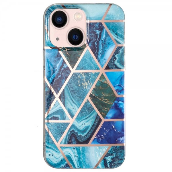 iPhone 15 Cover Marmormønster Blå Grøn