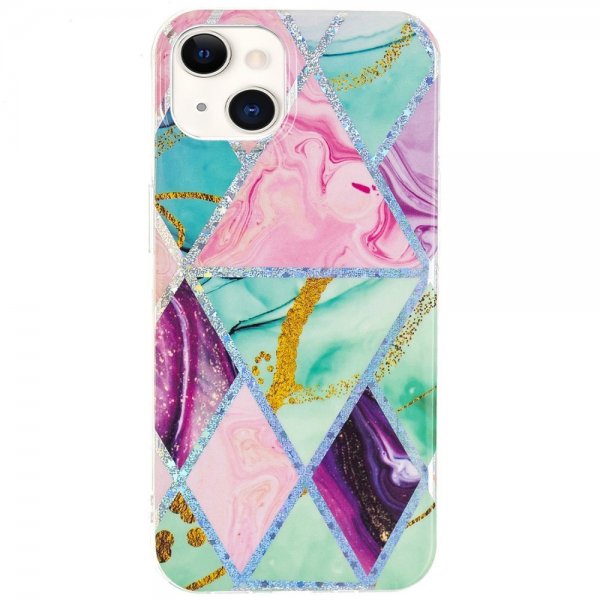 iPhone 15 Cover Marmormønster Grøn Lilla