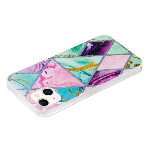 iPhone 15 Cover Marmormønster Grøn Lilla