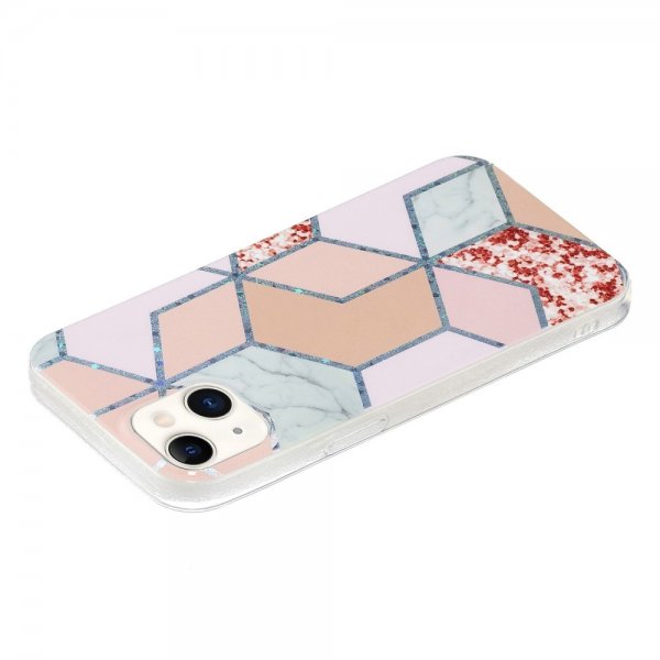 iPhone 15 Cover Marmormønster Rød Rosa
