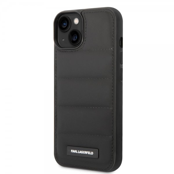 Karl Lagerfeld iPhone 15 Cover Quilted Nylon Puffy Case Logo Plate Sort
