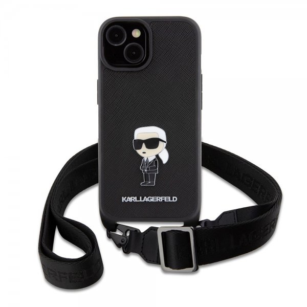 Karl Lagerfeld iPhone 15 Cover Saffiano Crossbody Sort