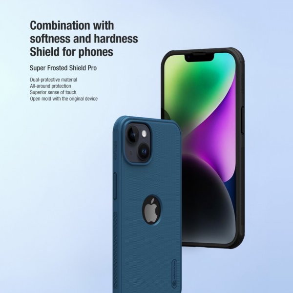 Nillkin iPhone 15 Cover Super Frosted Shield Pro Logo Hole Blå