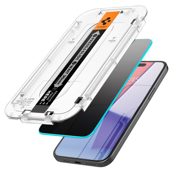 Spigen iPhone 15/iPhone 16 Skærmbeskyttelse GLAS.tR EZ Fit Privacy 2-pak